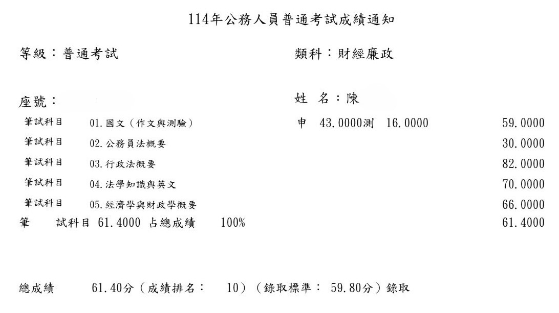 114普考財經行政-陳OO