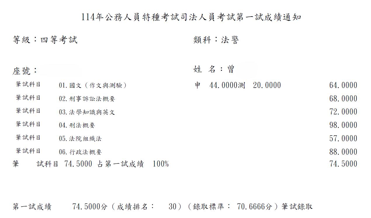 114司特四等法警-曾OO