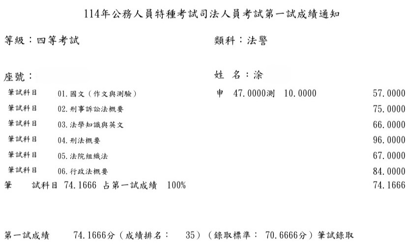 114司特四等法警-凃OO